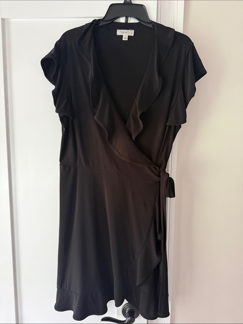 Black Wrap-Style Women's dress with Ruffle Trim
